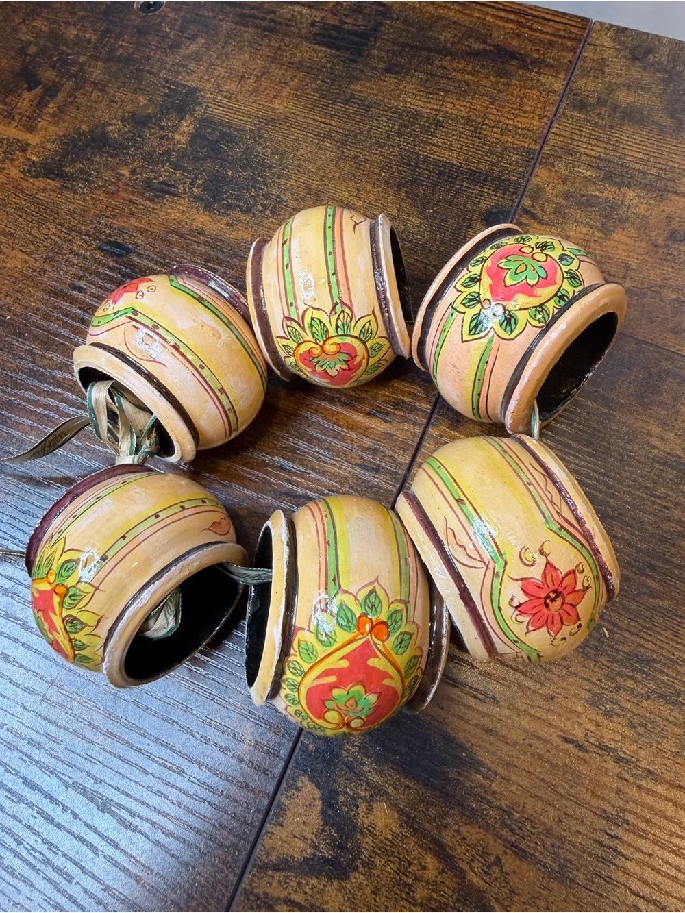 April Cornell Napkin Rings Set Of 6 Hand Painted Pink Round Wood Holders